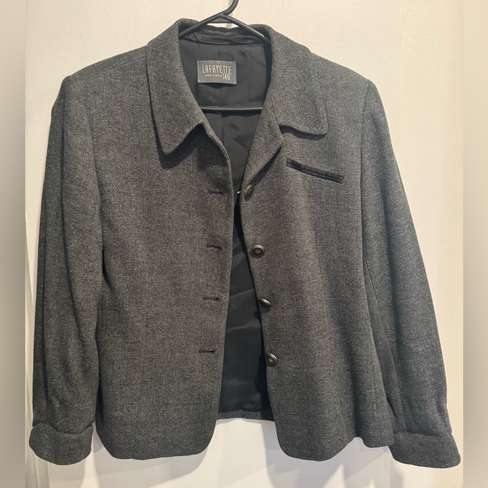 Lafayette 148 Wool blend Blazer Jacket designer gray buttons office party preppy